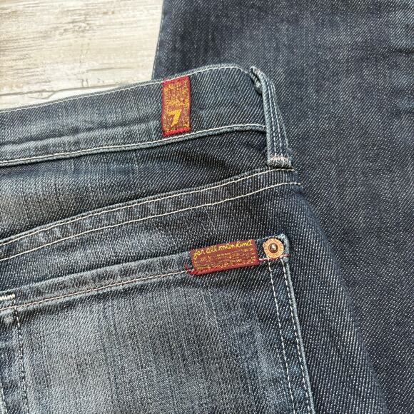 7 for all Mankind Jeans Sz 28 Straight Low Rise Distressed Dark Casual Y2K - Picture 9 of 9